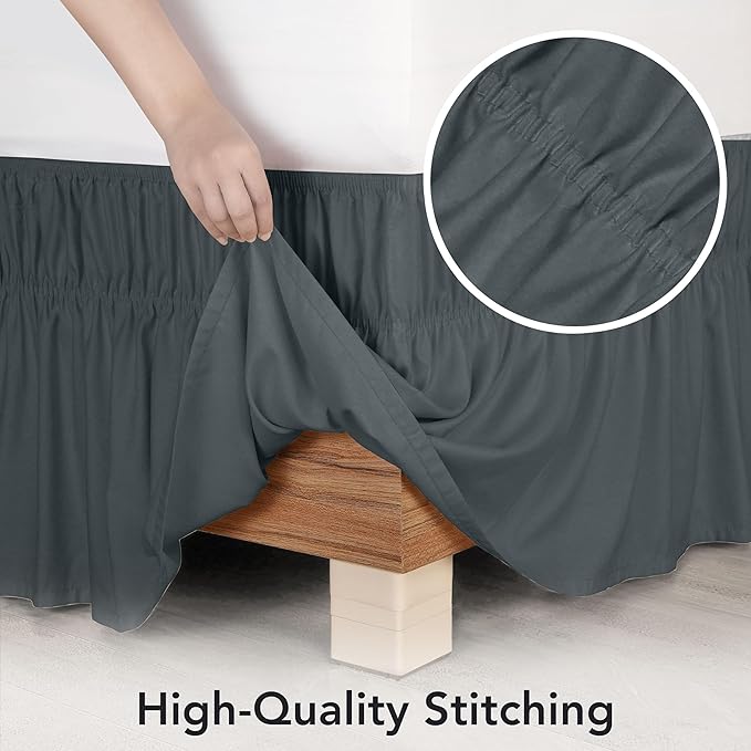 Utopia Bedding Queen Elastic Bed Ruffle - Easy Wrap Around Ruffle - Microfiber Bed Skirt with Adjustable Elastic Belt 16 Inch Tailored Drop - Hotel Quality Bedskirt, Fade Resistant (Queen, Grey)