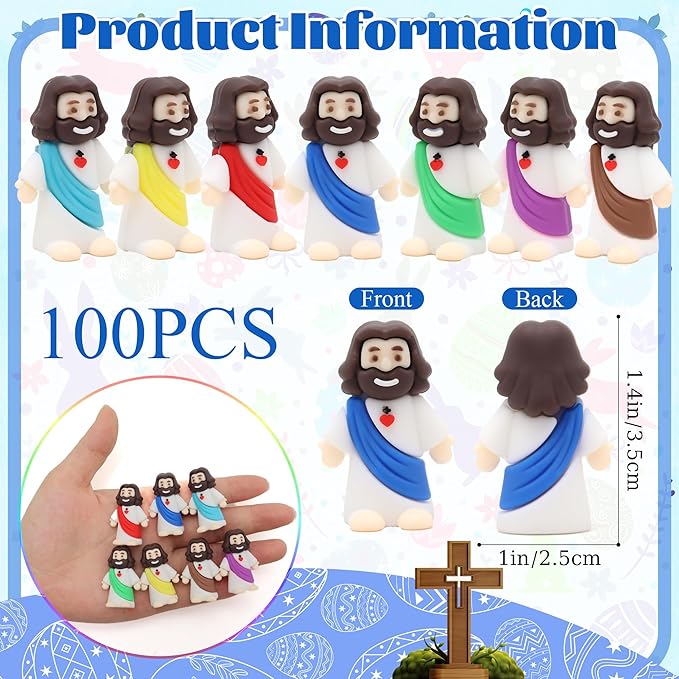 100 Pcs Baby Jesus Figures Mini Jesus Figurines in Bulk Original Design Tiny Miniature Jesus Figures for Hide and Seek, Religious Party Favors, Sunday School, Baptism Gift, Easter Egg Stuffers