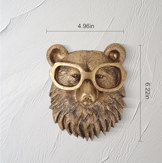 UITWMKTG Gold Animal Head Wall Decor Wall Sculpture Home Decor Statue for Living Room Office Bedroom Modern Decor for Men Women Bear