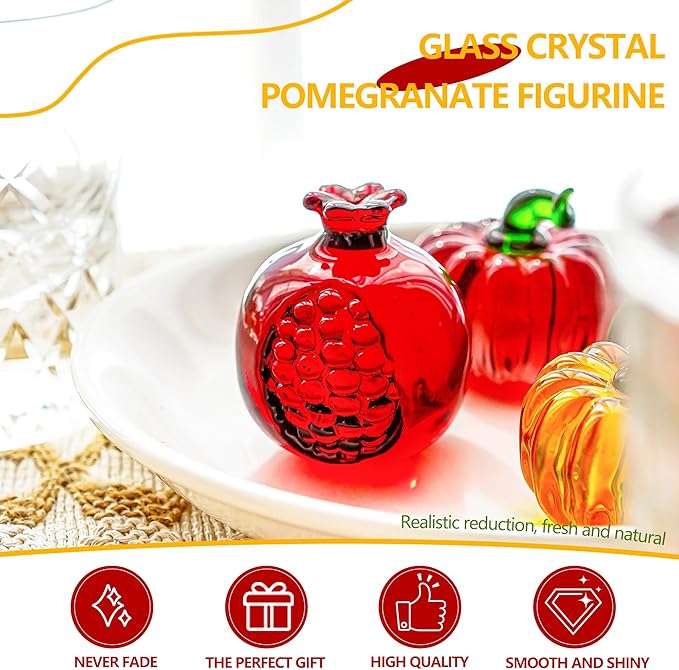 Red Crystal Pomegranate Figurine Glass Pomegranate Artificial Fruit Paperweight for Home Office Tabletop Decor