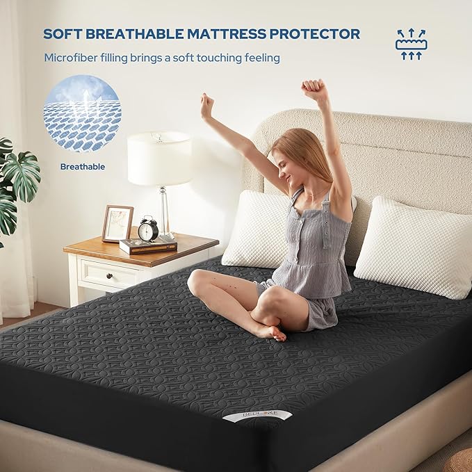 BEDLORE Waterproof Mattress Protector, California King Size Mattress Pad with Deep Pocket 6"-18" Depth, Soft Noiseless Dirt-Proof Bed Mattress Cover Washable for Home, Bedroom, Hotel (Black)
