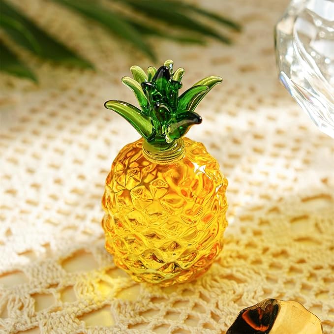 Glass Fruit Decor Crystal Pineapple Figurine Collectibles Hand Blown Glass Fruit Pineapple Decoration for Home Kitchen Office for Women