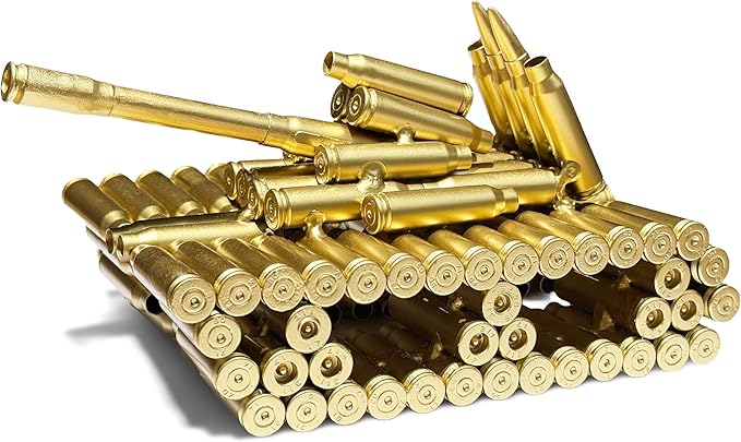 Bullet Shell Military Vehicle Sculptures - Handmade Tank, Airplane, Warship Metal Art Decor for Home, Office, Study Room for Men, Veterans (Tank Model)