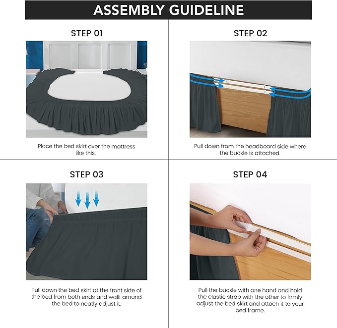 Utopia Bedding Queen Elastic Bed Ruffle - Easy Wrap Around Ruffle - Microfiber Bed Skirt with Adjustable Elastic Belt 16 Inch Tailored Drop - Hotel Quality Bedskirt, Fade Resistant (Queen, Grey)