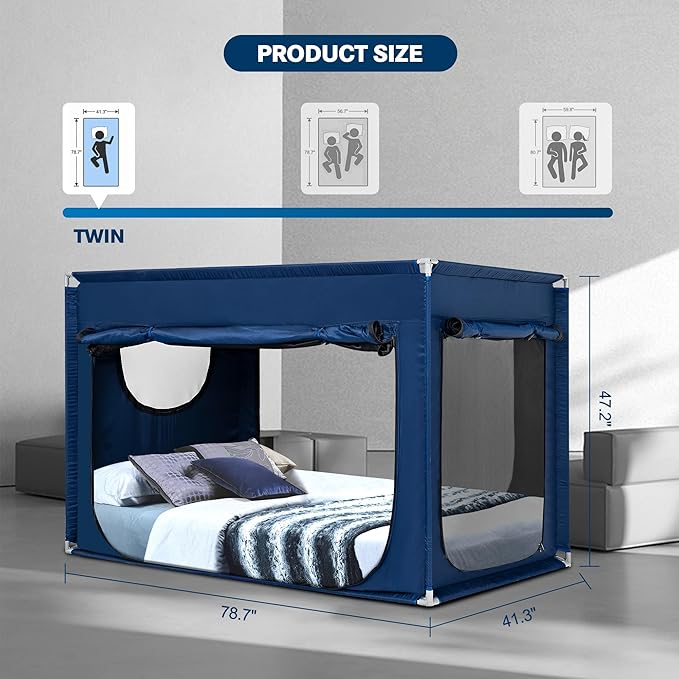 Bed Canopy Portable Blackout Bed Tent Privacy Tent for Adult Indoor Sleeping with 3 Doors, Storage Bag