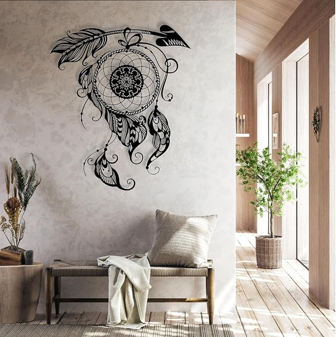 Metal Wall Art Dream Catcher Decor, Dream Catcher Wall Decor Large, Boho Wall Decor, Boho Dream Catcher, Dream Catcher Design, Metal Wall Decor, Interior Decor (Black, 18.5"x22"/47x55cm)