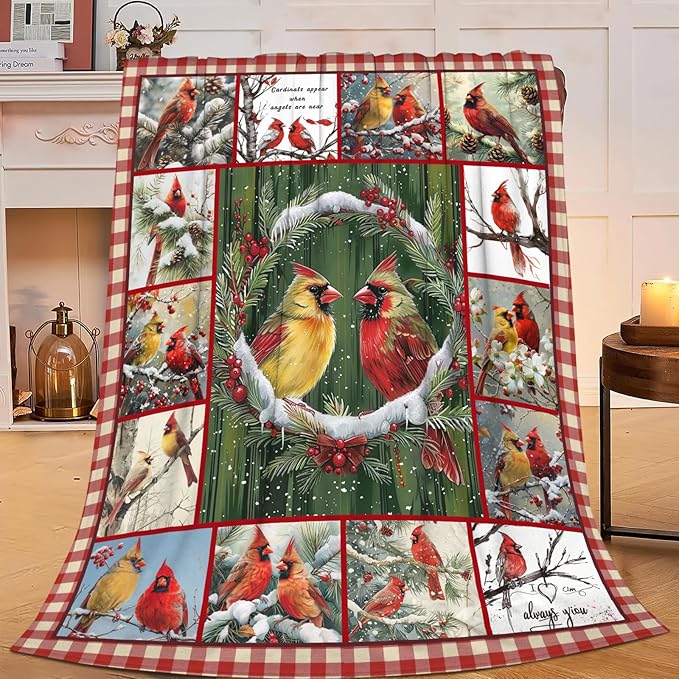 Bird Blanket for Boys Girls Christmas Red Birds Gifts Throw Blanket Cozy Plush Flannel Fleece Blankets for Bed Sofa Decor 50"x60"