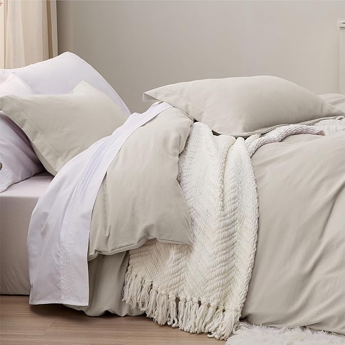 Bedsure Duvet Cover King Size Only - Prewashed Cotton-Like Polyester Extra Soft All Season Bedding, Includes 1 Duvet Cover 104x90 Inches with Zipper Closure, Linen, Comforter Not Included