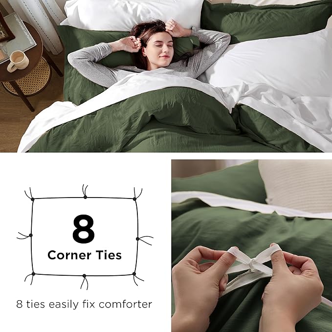 Bedsure Olive Green Duvet Cover Full Size - 3 Pieces Prewashed Extra Soft Cotton-Like Polyester Bedding Set, Includes 1 Duvet Cover 80x90 Inches with Zipper Closure & 2 Pillow Shams, No Comforter