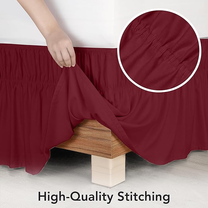 Utopia Bedding Full Elastic Bed Ruffle - Easy Wrap Around Ruffle - Microfiber Bed Skirt with Adjustable Elastic Belt 16 Inch Tailored Drop - Hotel Quality Bedskirt, Fade Resistant (Full, Burgundy)