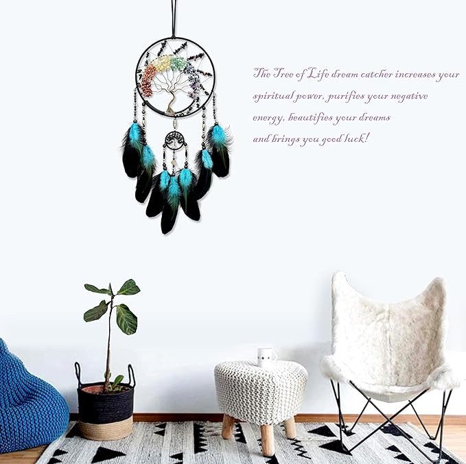 7 Chakras Dream Catchers, Tree of Life Dream Catchers Wall Decor, Rainbow Healing Crystal Stone Dreamcatcher for Bedroom Home Decor, Adults Boys Girls Festival Blessing Gift (7 Color Tree of Life)