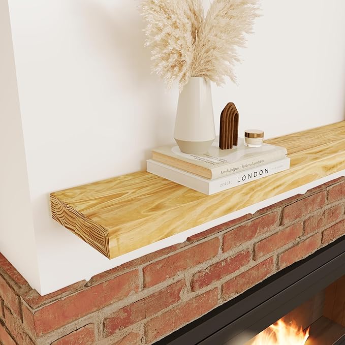 72'' Pine Wood Floating Shelf for Wall - Rustic Wall Mounted Wooden Shelf for Stylish Home Décor, Fireplace Mantel 72inch (Natural, 72x8x2) - 1pcs