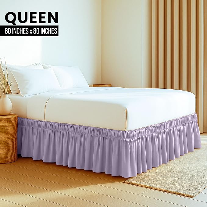 Utopia Bedding Queen Elastic Bed Ruffle - Easy Wrap Around Ruffle - Microfiber Bed Skirt with Adjustable Elastic Belt 16 Inch Tailored Drop - Hotel Quality Bedskirt, Fade Resistant (Queen, Lavender)