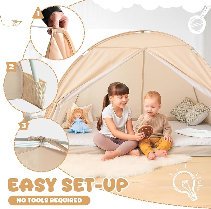 LEEDOR Bed Canopy for Kids/Adults,Mosquito Net & Privacy Tent 2-in-1 Bed Tent,Air Ventilation Mesh & Blackout Cloth Double Design Dream Tent,Indoor Safety Bed Tent for Girls/Boys Twin (No Mattress)