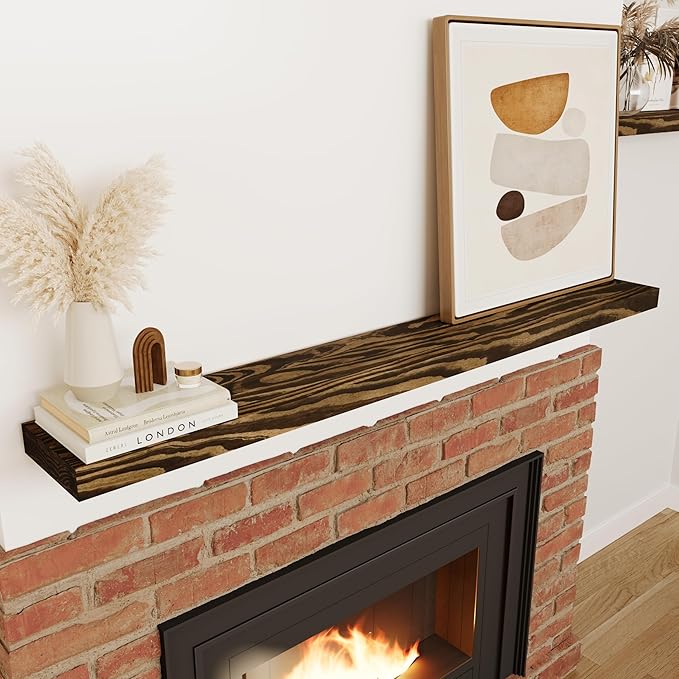 60'' Pine Wood Floating Shelf for Wall - Rustic Wall Mounted Wooden Shelf for Stylish Home Décor, Fireplace Mantel 60inch (Dark Brown, 60x8x2) - 1pcs