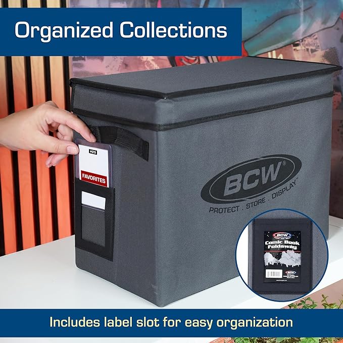 BCW Comic Book Storage Box - 4 Pack | Foldable Comic Book Case | Each fits 125-150 Sleeved and Boarded Comics | Storage For Silver, Bronze, and Current Comics