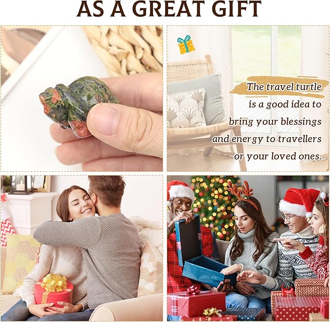 QINJIEJIE Travel Turtle Figurines for Travelers Best Travel Gifts for Women Men Unakite Crystal Healing Crystals Sea Turtle Lovers Office Desk Decor Good Luck Gifts for Traveling Abroad