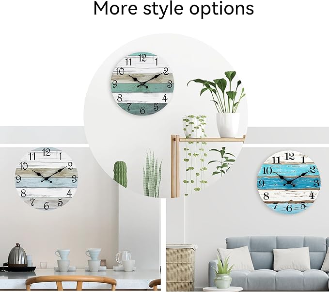 CHYLIN Wall Clock - 18 Inch Silent Non Ticking Wall Clocks Battery Operated, Wooden Rustic Farmhouse Larger Clock Decorative for Living Room, Kitchen (Blue)