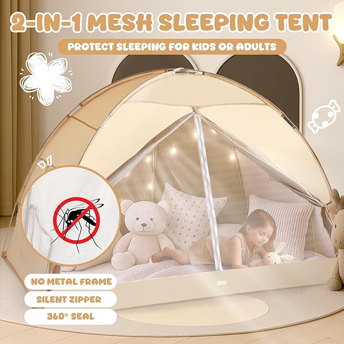LEEDOR Bed Canopy for Kids/Adults,Mosquito Net & Privacy Tent 2-in-1 Bed Tent,Air Ventilation Mesh & Blackout Cloth Double Design Dream Tent,Indoor Safety Bed Tent for Girls/Boys Twin (No Mattress)
