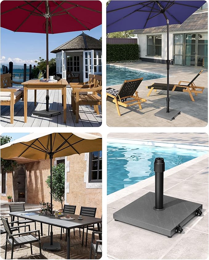 42lbs Patio Umbrella Base with Wheels - Heavy Duty Outdoor Patio Market Umbrella Stand for Deck with Rollers, Poolside, Balcony, Wind-Resistant Design, Grey