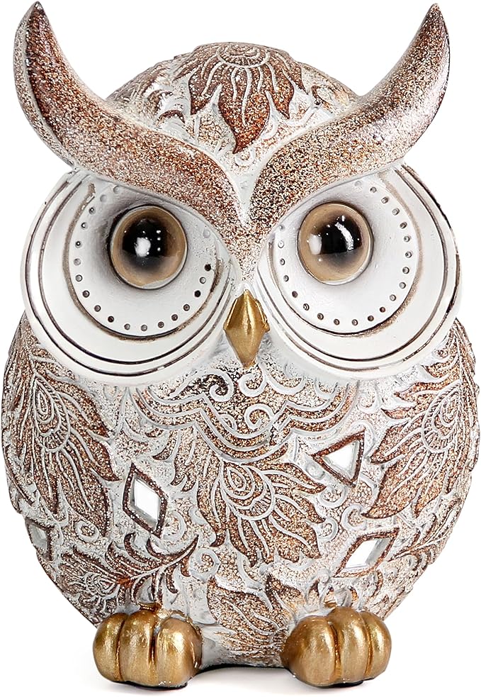 Owl Statue and Figurine for Home Decor Accents Adorable Owl for Shelf Bookshelf Bedroom Living Room Office Table Desk Modern Decorations Animal Sculpture for Birds Lovers