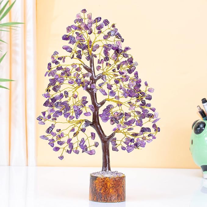 Amethyst Chakra Tree of Life - Crystal Tree for Positive Energy, Feng Shui Decor - Handmade Gemstone Tree, Good Luck Money Bonsai, Purple Healing Crystals, Meditation Stone, Spiritual Mystical Gift