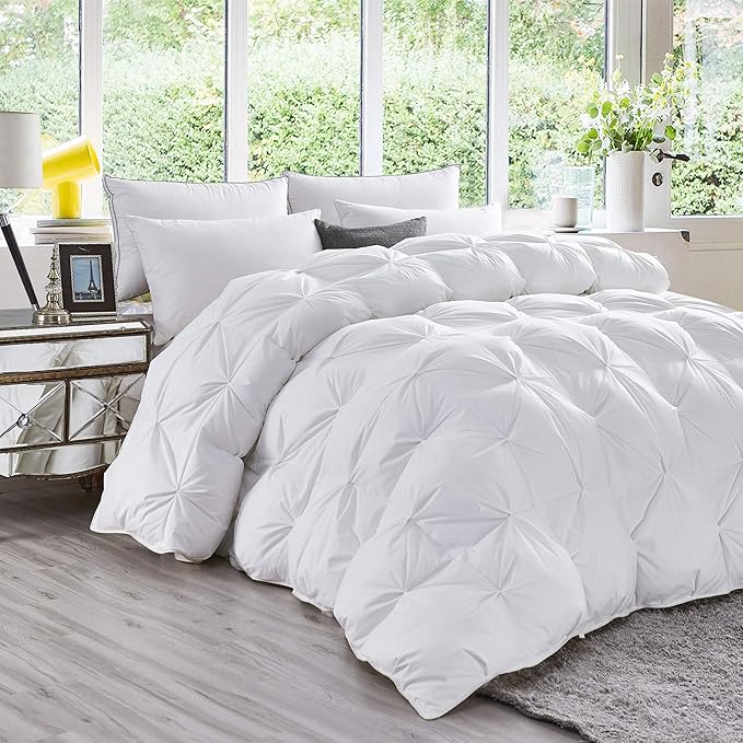 Luxurious All-Season Goose Down Comforter California King (Cal King) Size Duvet Insert, Exquisite Pinch Pleat Design, 1200 Thread Count 100% Egyptian Cotton, 75 oz Fill Weight, White