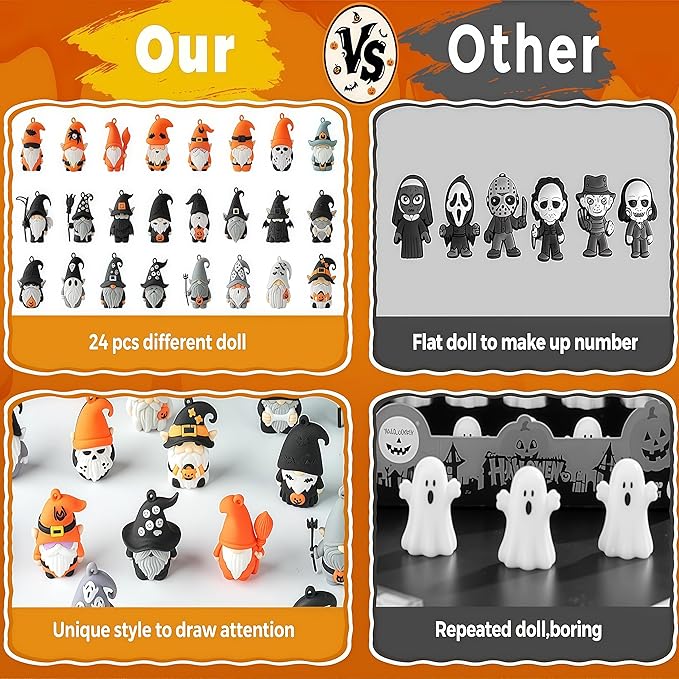 24PCS Halloween Mini Gnome Ornaments, Suitable for Halloween Party Small Gifts, Birthday Gifts Boys and Girls, Classroom Rewards,Candy Bags Collectible Animals Figurine Doll