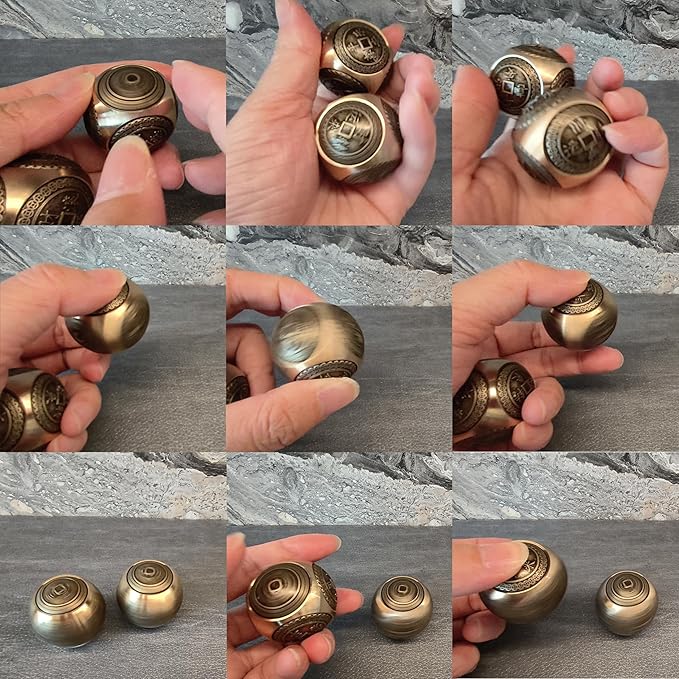 Brass Lucky Ball 6 Sides Rotatable Feng Shui Ornament Wealth Statue Treasure Ball Fengshui Sculpture Chinese Traditional Home Decor (F2 Lucky Ball x 2)