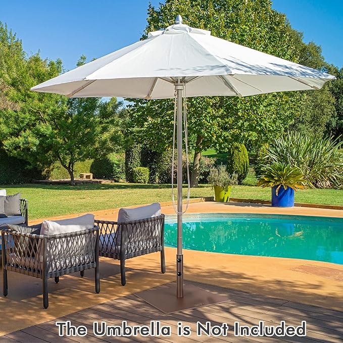 HAPPYGRILL 50 LBS Patio Umbrella Base, 24” Outdoor Square Market Umbrella Base Umbrella Holder with 1.6”/1.9” Adapters, 2 Tightening Knobs, 2 Built-in Wheels, Carry Handle