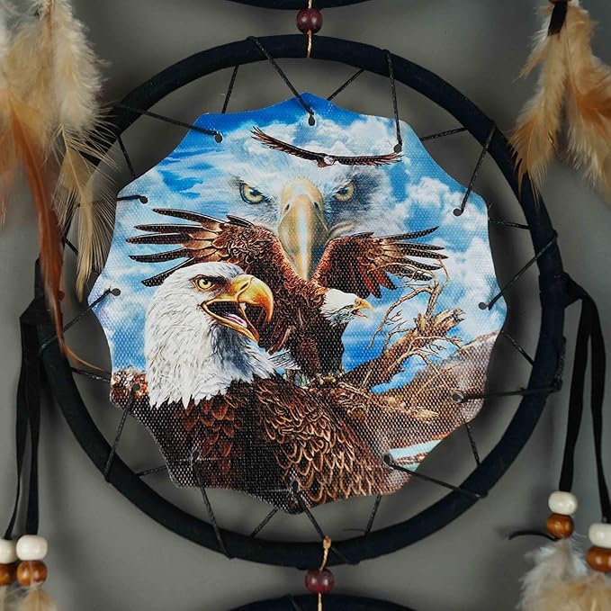 Remorelt Wolf Eagle Bear Dream Catcher Bedroom Wall Decor, Christmas Home Decoration, Room Accessory, White Moon Feather Decoration - Unique Home Craft Wall Pendant (DC02 6Inch Mix)