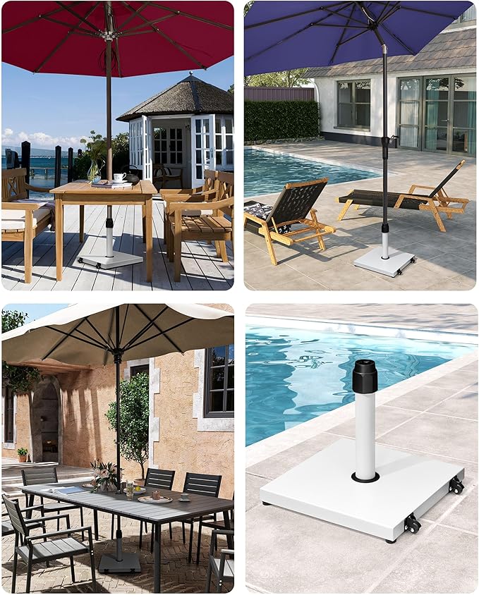 42lbs Patio Umbrella Base - Heavy Duty Outdoor Patio Market Umbrella Stand for Deck with Rollers, Poolside, Balcony, Wind-Resistant Design, White