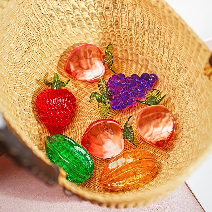 Glass Fruits Decor Crystal Fruit Peach Figurines Collectibles for Office Tabletop Centerpiece Art Glass Paperweights Crystal Decoration for Home Kitchen