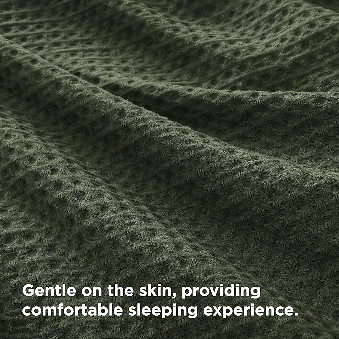Bedsure Luxury Waffle Duvet Cover Queen Size - Textured Duvet Cover Set, Soft, Breathable Bedding Set (90"x90") with 2 Pillow Shams for All Season, Olive Green, Comforter Not Included