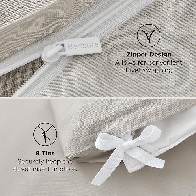 Bedsure 100% Rayon Derived from Bamboo Duvet Cover Queen Size - Lightweight Silky Cooling Comforter Cover Set for Hot Sleepers, Breathable & Moisture-Wicking Bedding Set, Linen