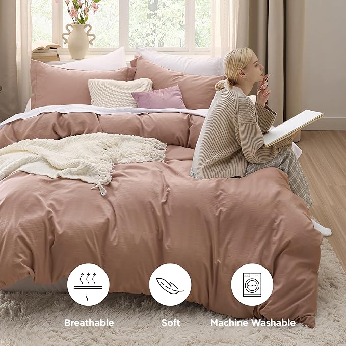 Bedsure Mocha Mousse Duvet Cover King Size - 3 Pieces Prewashed Cotton-Like Extra Soft Bedding Set, Includes 1 Duvet Cover 104x90 Inches with Zipper Closure & 2 Pillow Shams, Comforter Not Included