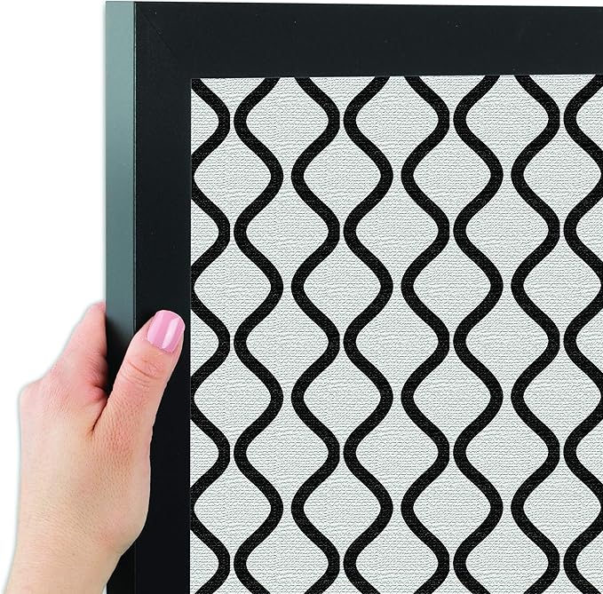 PinPix 13x13 Inch Cork Bulletin Board. This Decorative Framed Pin Board Comes with Black and White Waves Design and a Satin Black Frame. Ideal for Home Office Decor or Message Board (PinPix-194)