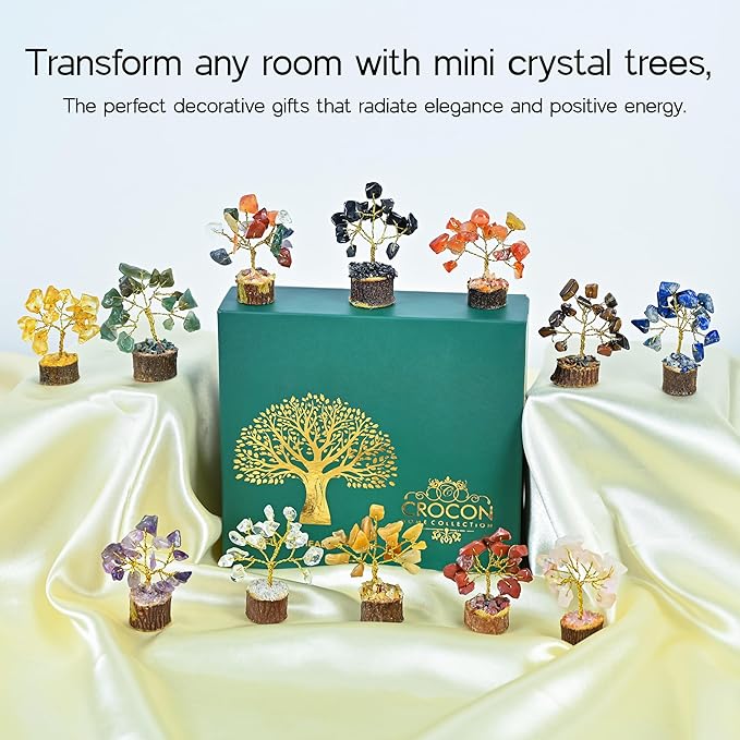 Crocon 12 Crystal Tree of Life Return Gifts Birthday Gifts for Women Chakra Healing Crystals & Stones for Positive Energy Good Luck Home and Office Decor Party Favor Gift for Mom & Dad Housewarming