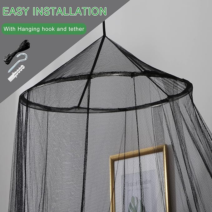 VISATOR Mosquito Net Bed Canopy for Girls,King Canopy Bed Curtains Queen Size from Ceiling,Dome Mosquito Netting Bed Tent Twin Girls Canopy Bed Decor for Baby Crib,Kid Bed and Adult Beds (Black)