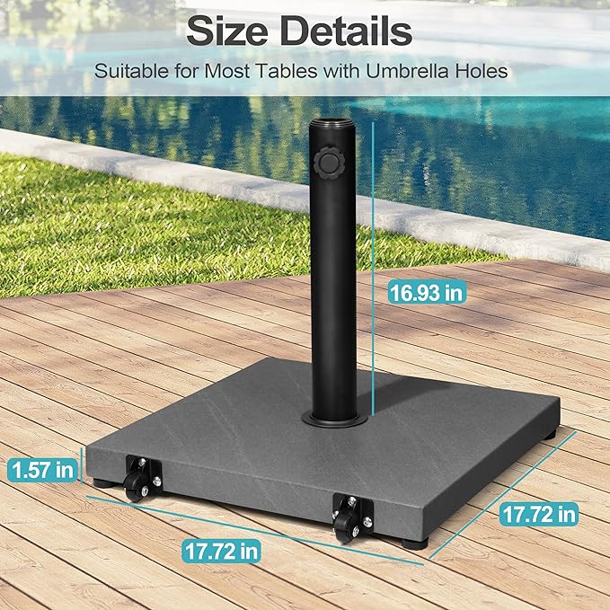 Patio Umbrella Base 43lbs Outdoor Umbrella Stand with Wheels, Heavy Duty Square Concrete Stand Market Umbrella, Gray