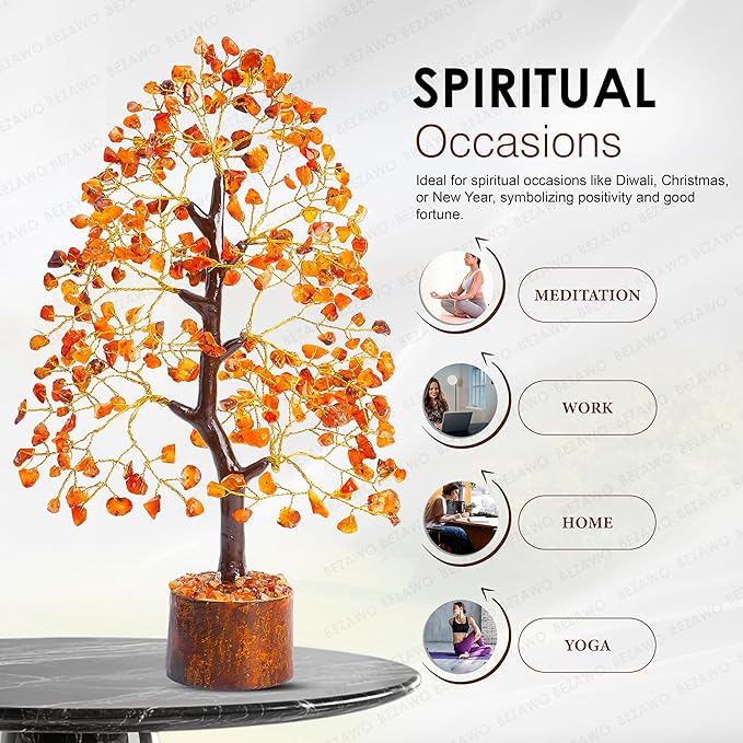 Carnelian Chakra Tree of Life - Crystal for Positive Energy, Handmade Gemstone Feng Shui Decor, Good Luck Money Tree Bonsai - Orange Healing Crystals for Sacral Chakra, Prosperity Gift