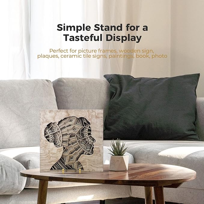 TR-LIFE Plate Stands for Display - 6 Inch Plate Holder Display Stand + Metal Frame Holder Stand for Picture, Decorative Plate, Photo Easel, Tabletop Art (Gold 2 Pack)