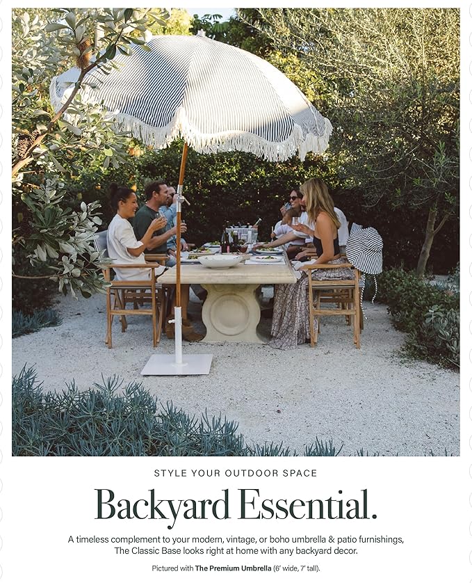 Business & Pleasure Co. Classic Patio Umbrella Base - Fits up to 6' Patio & Beach Umbrellas - Heavy Duty Square Metal Umbrella Stand Outdoor Base - White, 35 lbs
