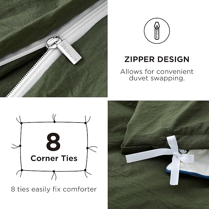 Bedsure Duvet Cover Full Size with Fitted Sheet - 4 Pieces Prewashed Cotton-Like Extra Soft Bedding Set, Includes 1 Duvet Cover 80x90 Inches, 2 Pillow Shams, 1 Fitted Sheet, Olive Green
