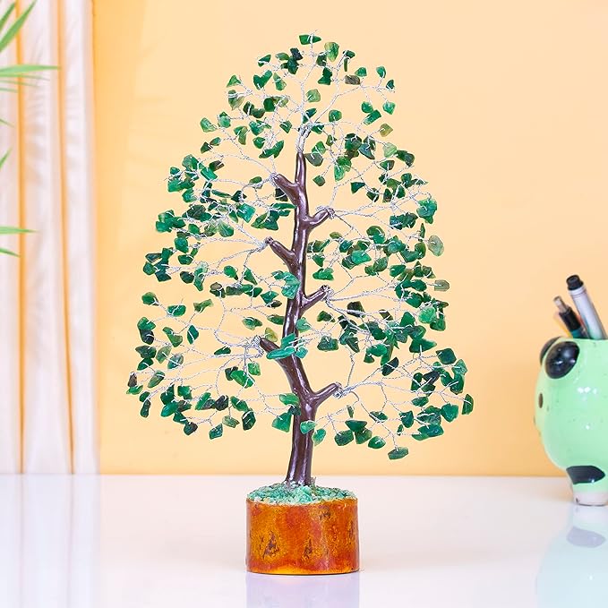 Crocon Green Aventurine Gemstone Tree Feng Shui Figurine Money Bonsai Chakra Balancing Good Luck Reiki Healing Crystals Decoration Ornament Sculpture Prosperity Table Decor Gift Size 10-12"""