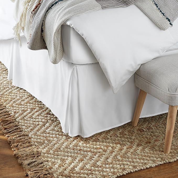 Amazon Basics Lightweight Pleated Bed Skirt, Full, Bright White, Solid