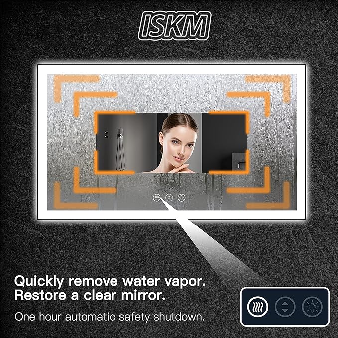 ISKM Framed LED Mirror for Bathroom 55"x30", Dimmable LED Bathroom Mirror with Lights, Anti-Fog, Front and Backlit Lighted Mirror 3-Colors, Shatterproof, Memory Function