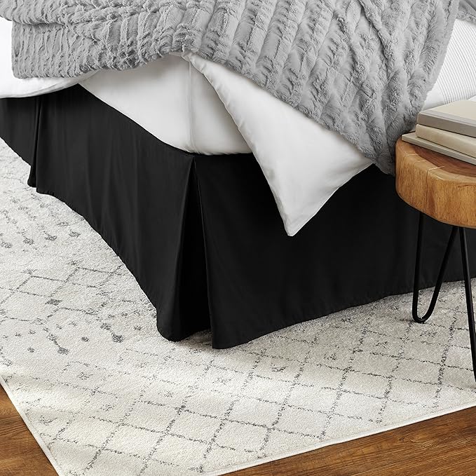 Amazon Basics Lightweight Pleated Bed Skirt, Full, Black, Solid