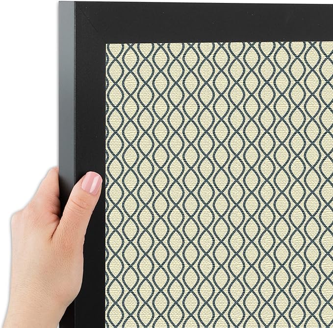 PinPix ArtToFrames 10x16 Custom Cork Bulletin Board Yellow and Blue Waves Poster Board Has a Fabric Style Canvas Finish, Framed in Satin Black (PinPix-321)