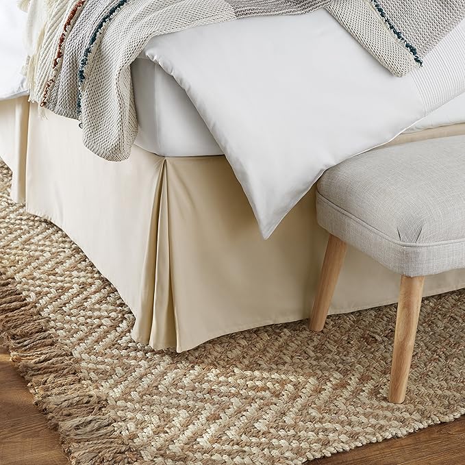 Amazon Basics Lightweight Pleated Bed Skirt, Queen, Beige, Solid